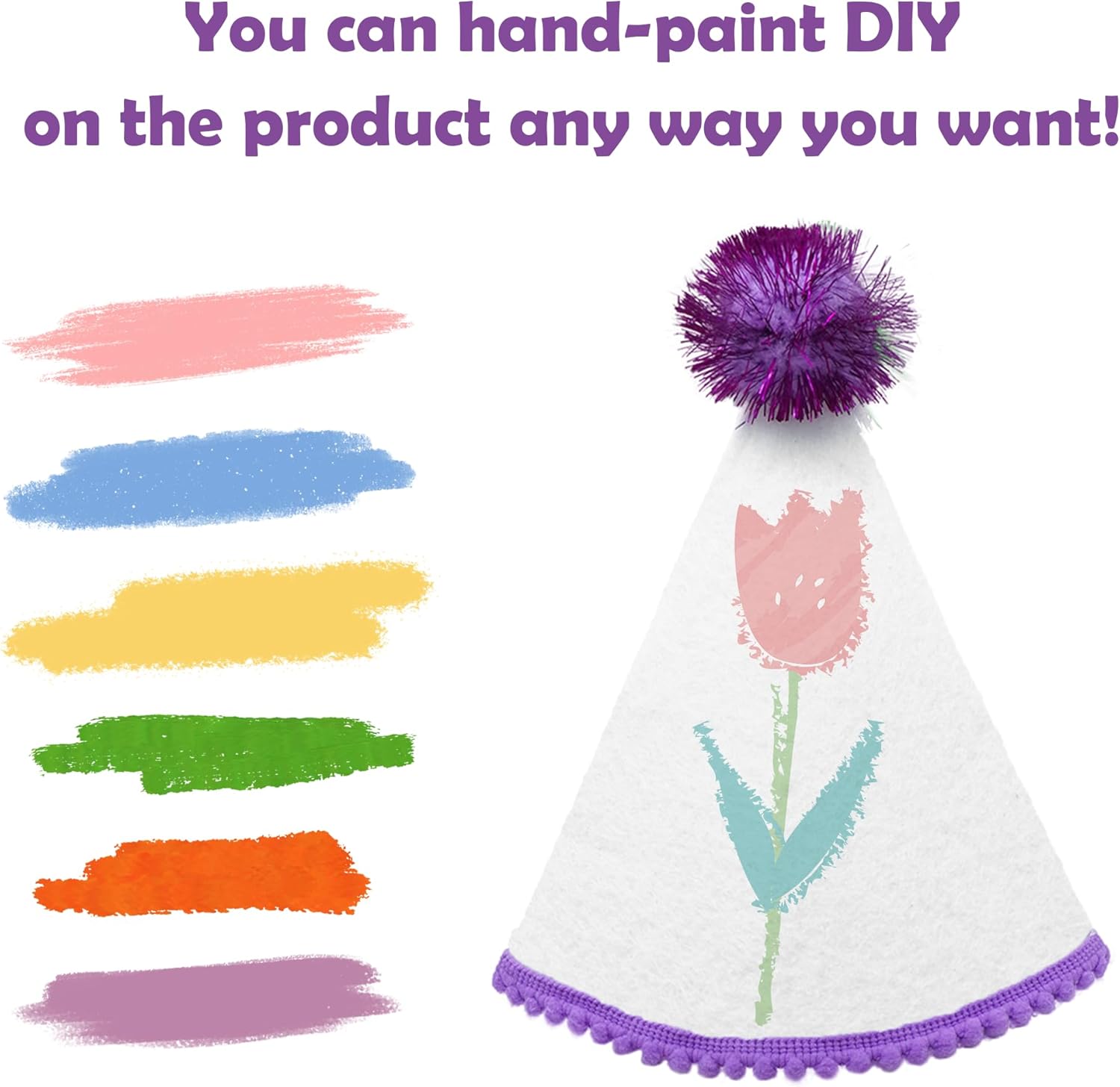 12 Pcs Reusable Felt Party Hats with Pom Poms