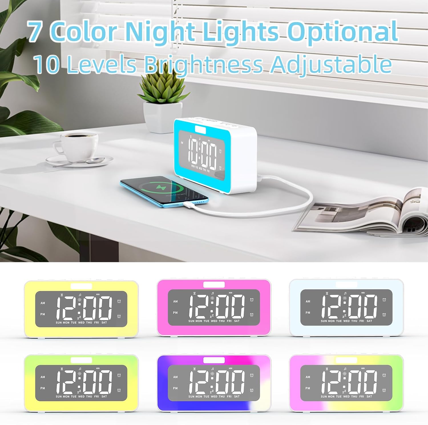 Cooluck Dual Alarm Clock with LED Night Lights and White Noise