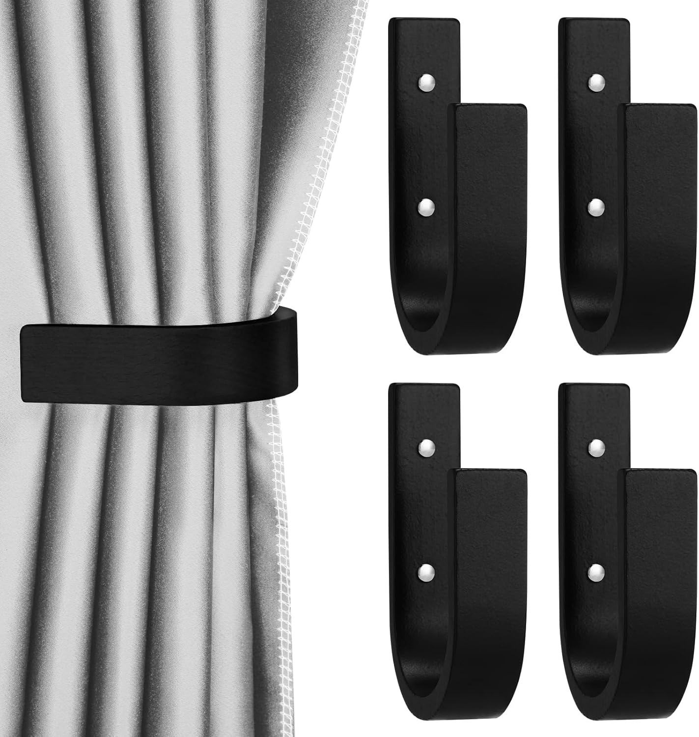 Kigley 4 Pcs Wood Curtain Tiebacks with Hooks