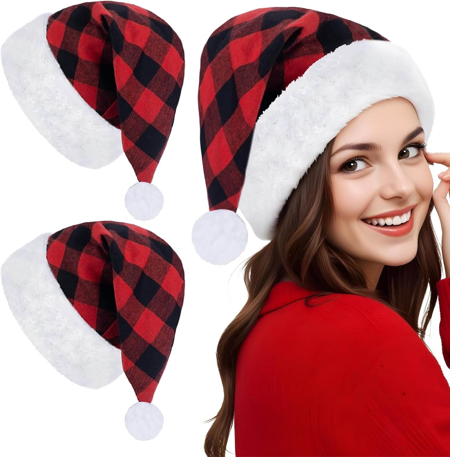 Plaid Santa Hat for Unisex Adults 1