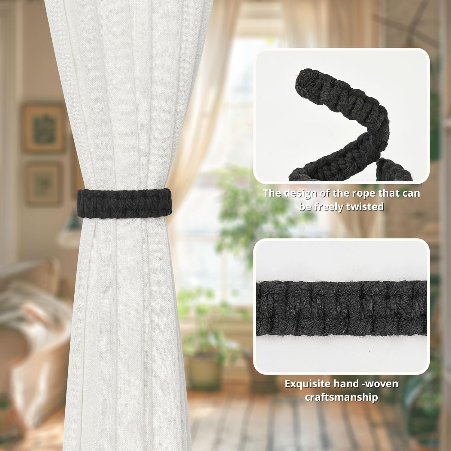 NICEEC 4 Pack Natural Cotton Rope Curtain Tiebacks
