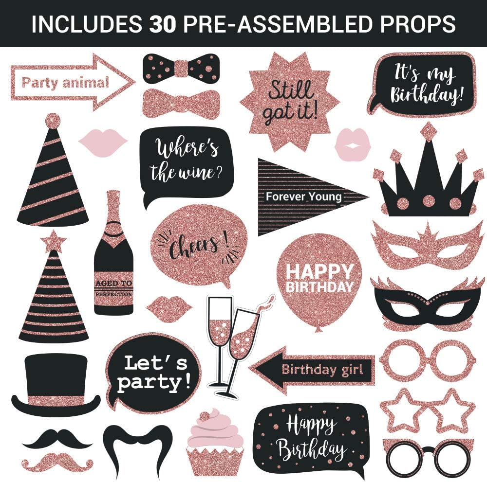 Fully Assembled Birthday Photo Booth Props 30 Piece Set
