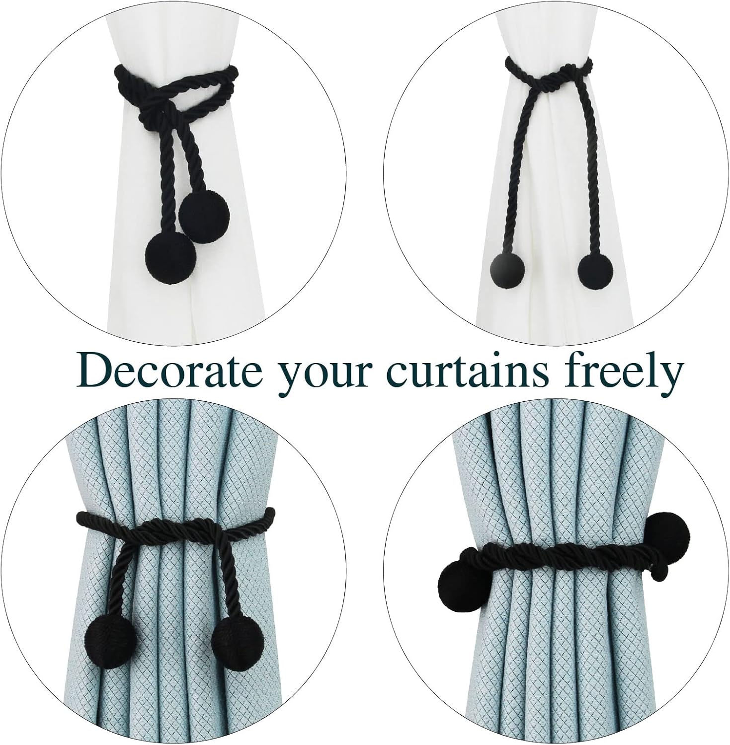 6 Pack Black Curtain Tiebacks Elegant Window Holders