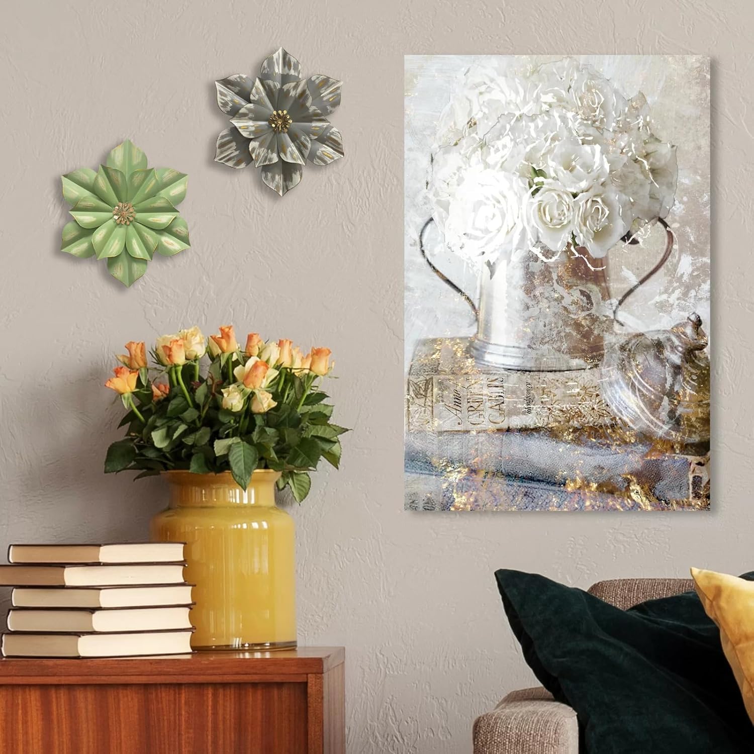 Rustic Metal Flower Wall Sculpture 125 Inch Green