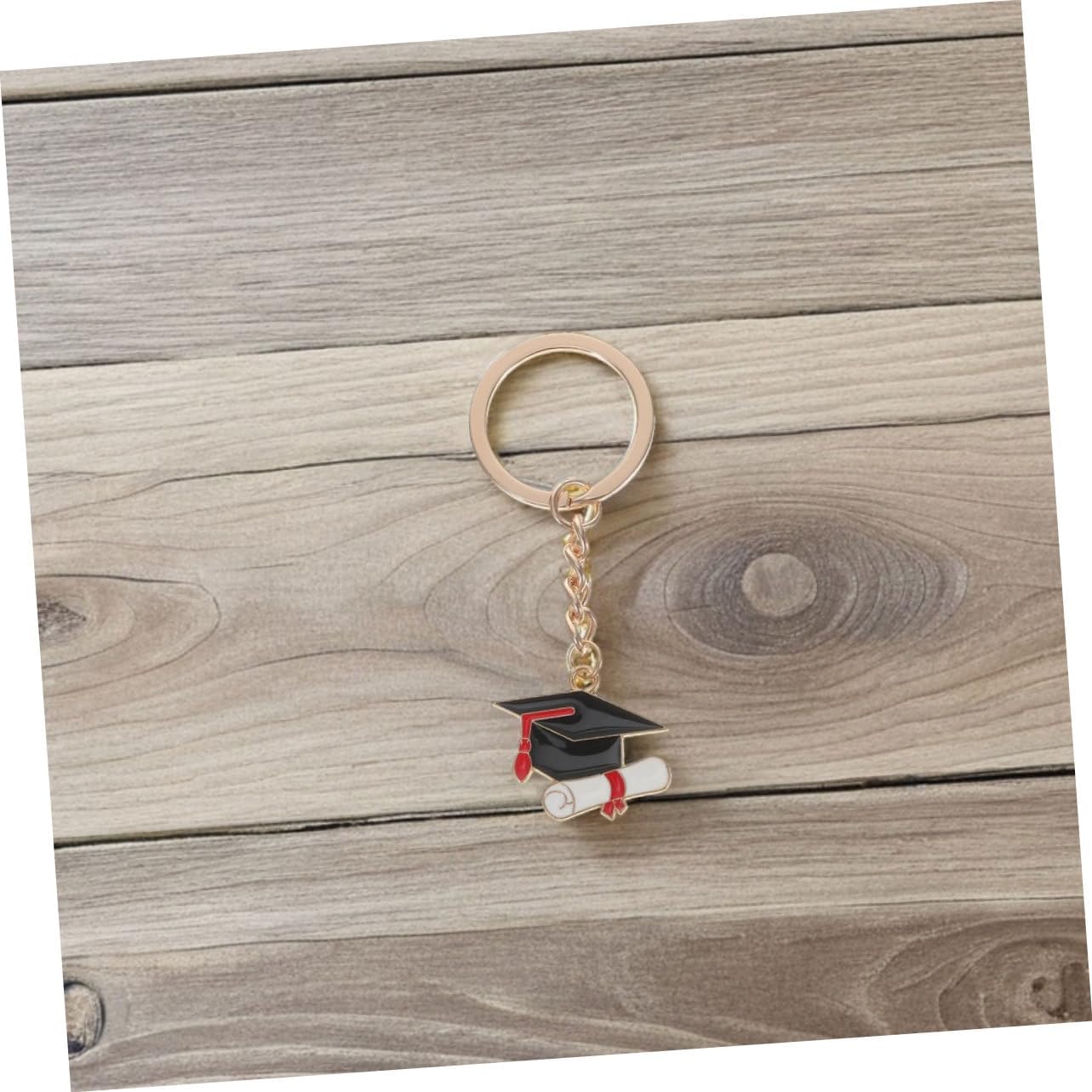 10Pcs Graduation Keychain Charms Metal Cap Keyrings
