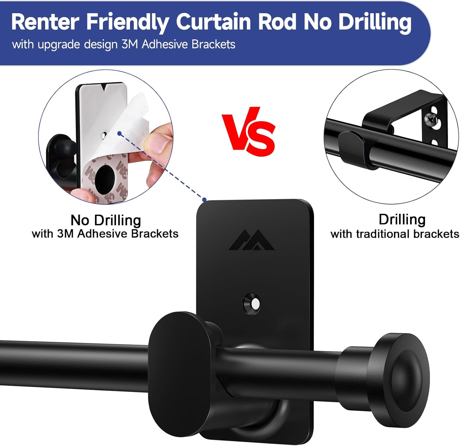 ZNONOX No Drill Curtain Rods 58 Inch Black
