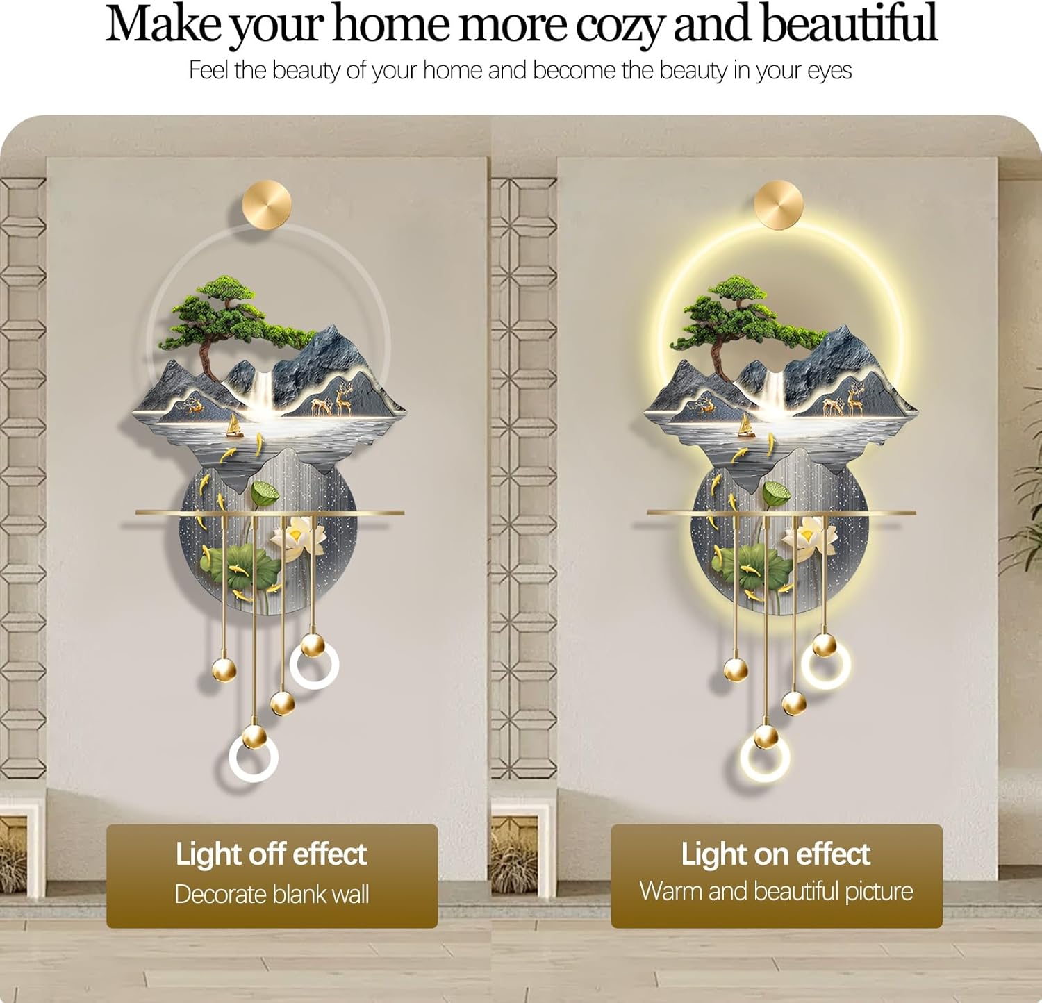 Blue 2D 3D Wall Art Decor with Metal Ball Pendant