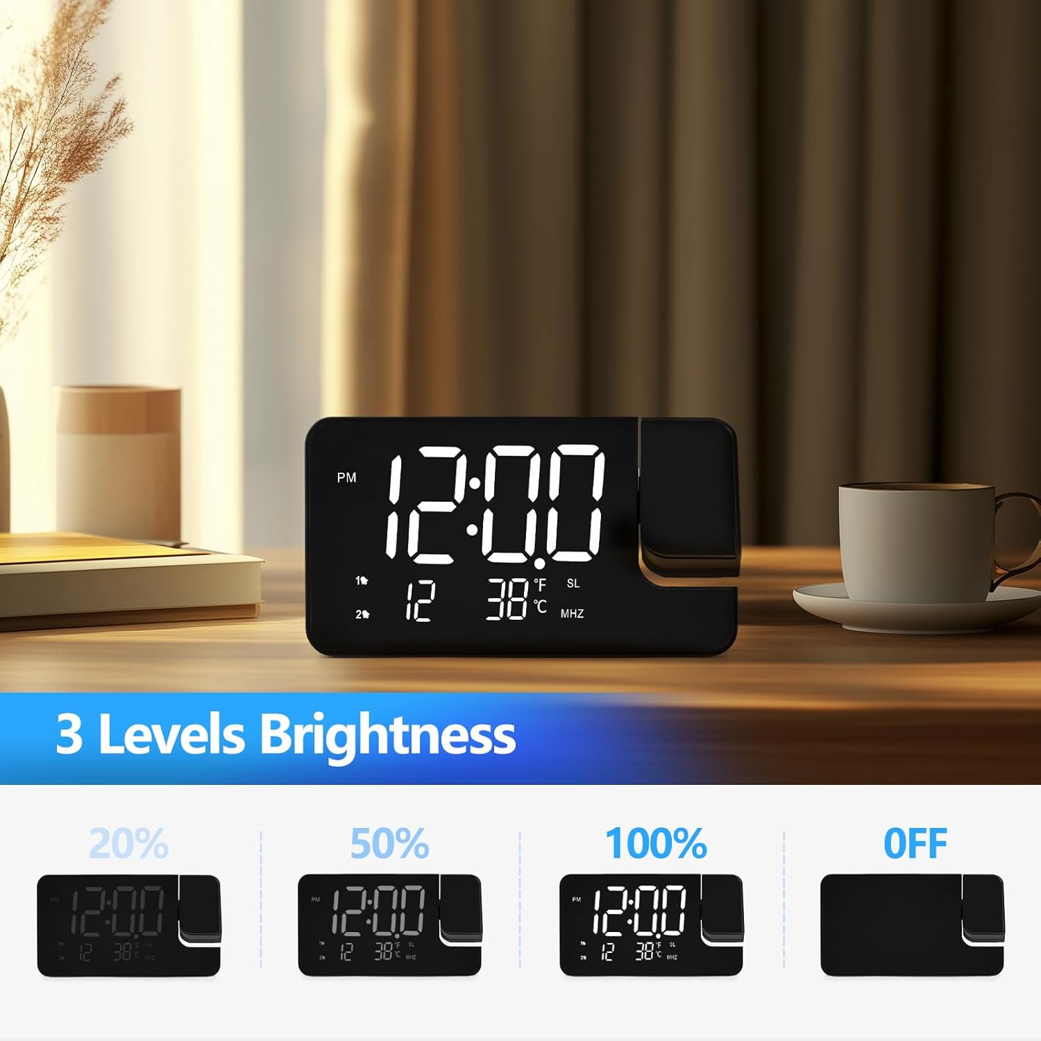 WAIGESEN Projection Alarm Clock with Rotatable Projector
