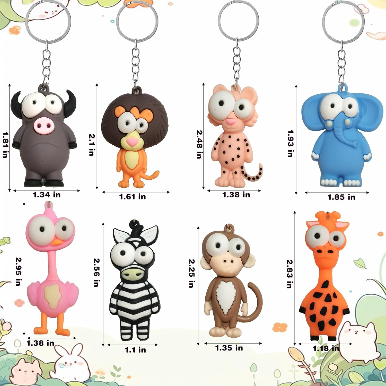 24 Pcs Rubber Animal Keychains Bulk