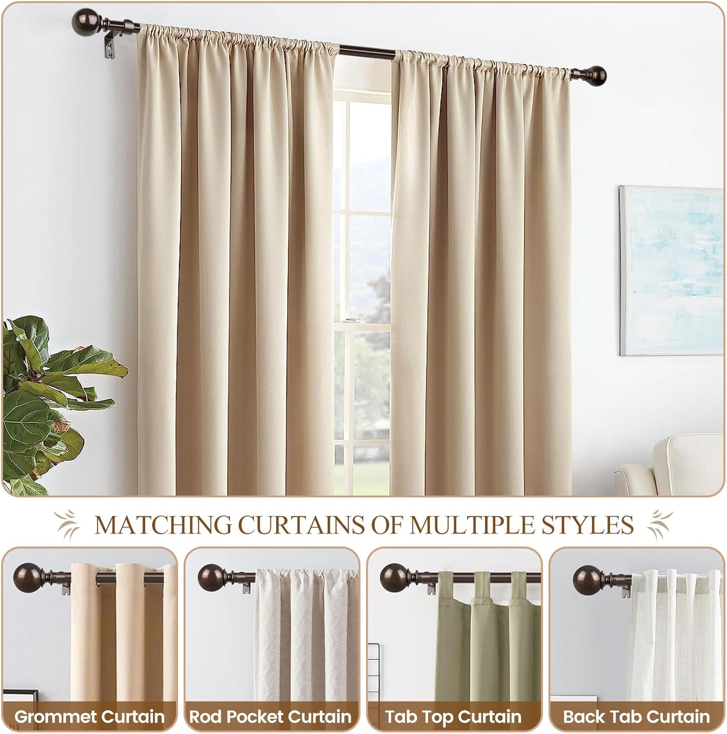 KAMANINA Curtain Rods 32-58 Inches Antique Bronze Single Rod