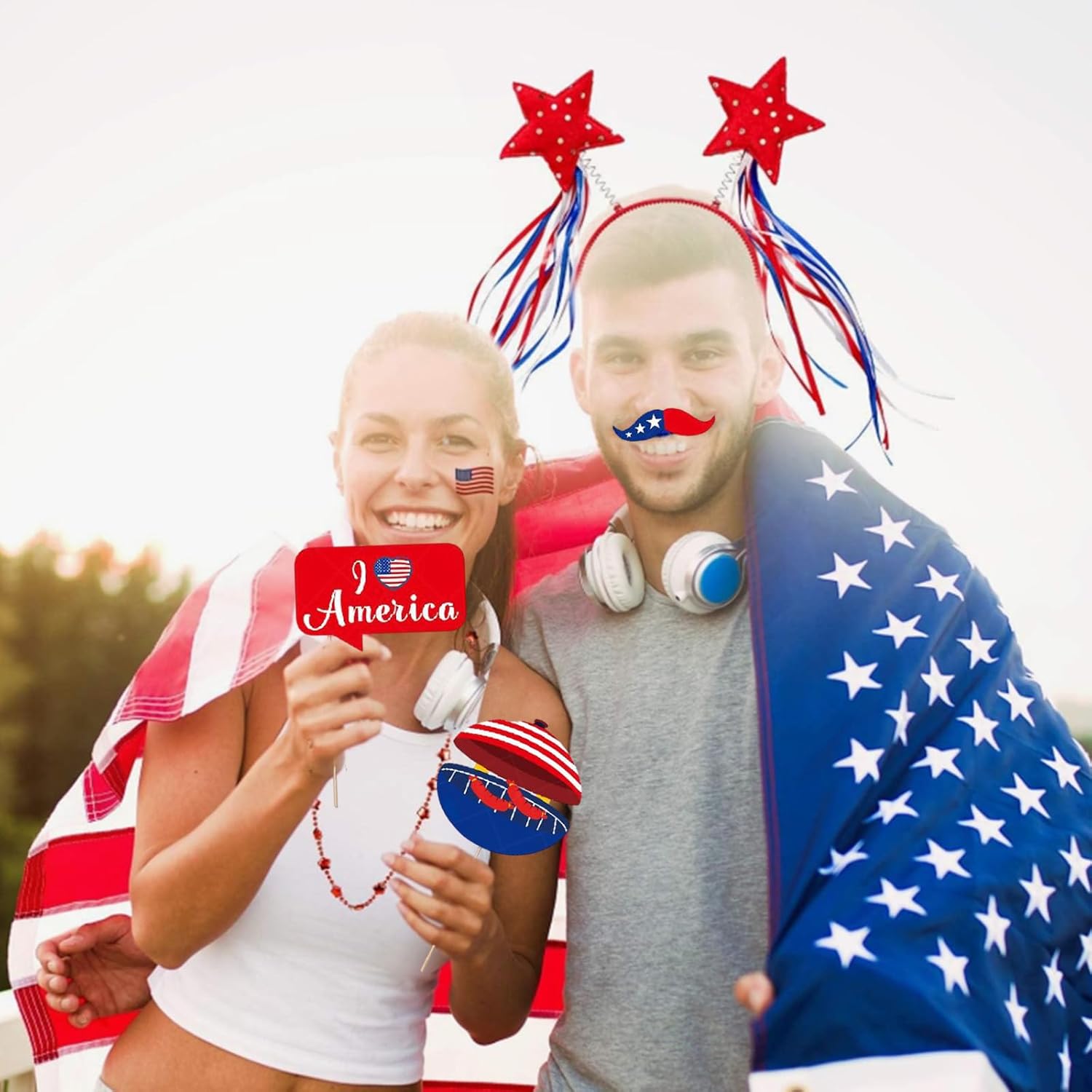 25 Pcs Patriotic Photo Booth Props for 4th of July