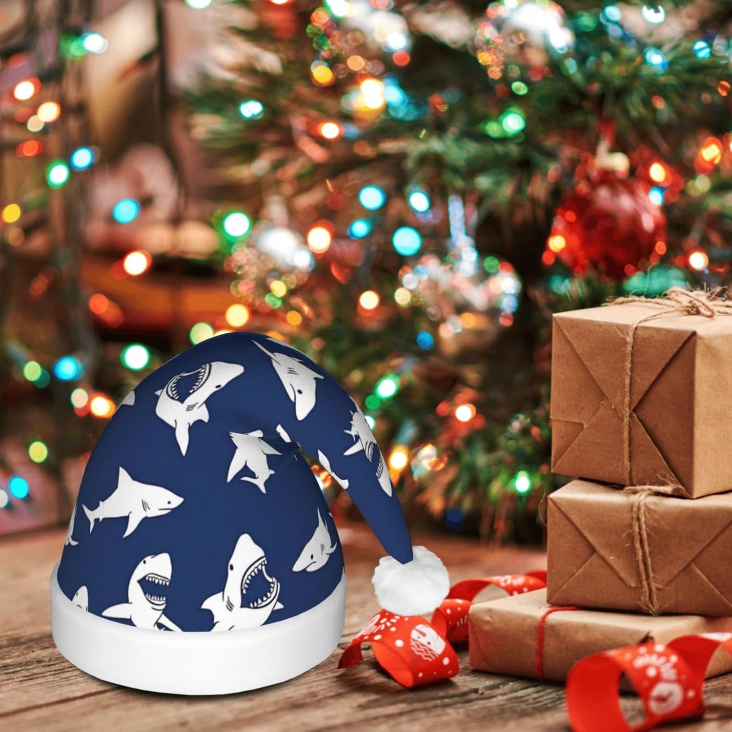 QinZheng Sea Fish Print LED Santa Hat for Adults Christmas Party