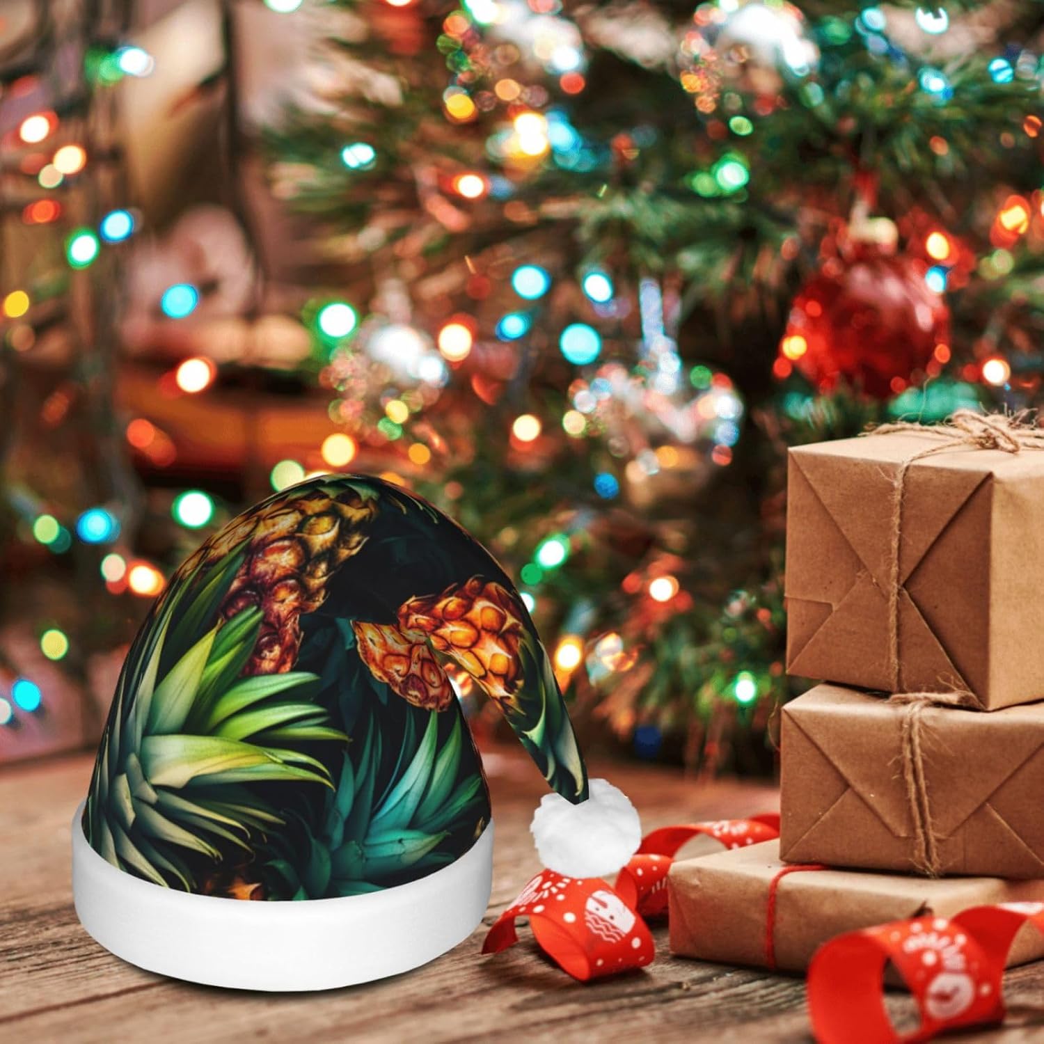 QINZHENG LED Pineapple Santa Christmas Hat for Adults