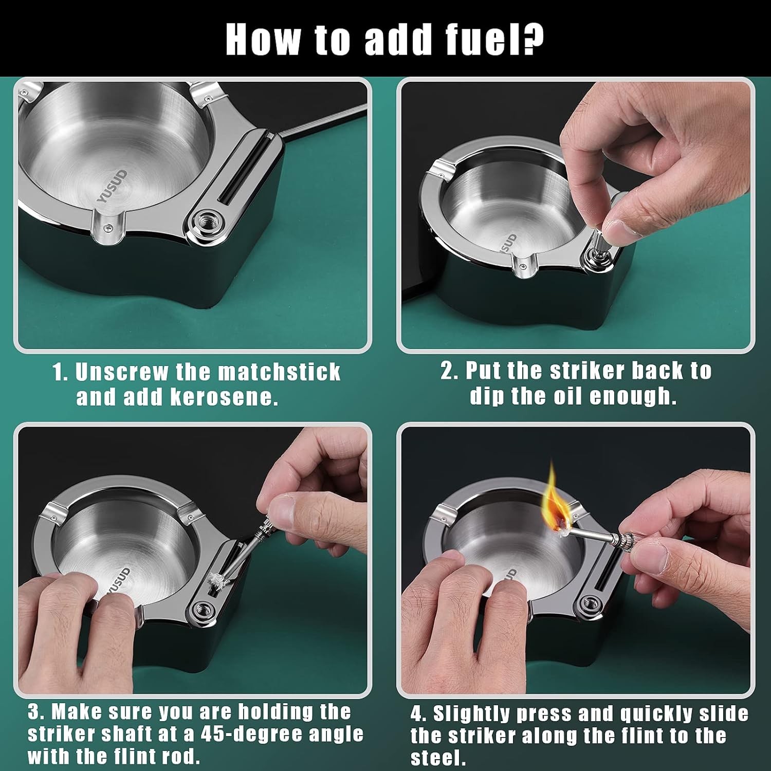 YUSUD Large Cigarette Ashtray with Match Lighter