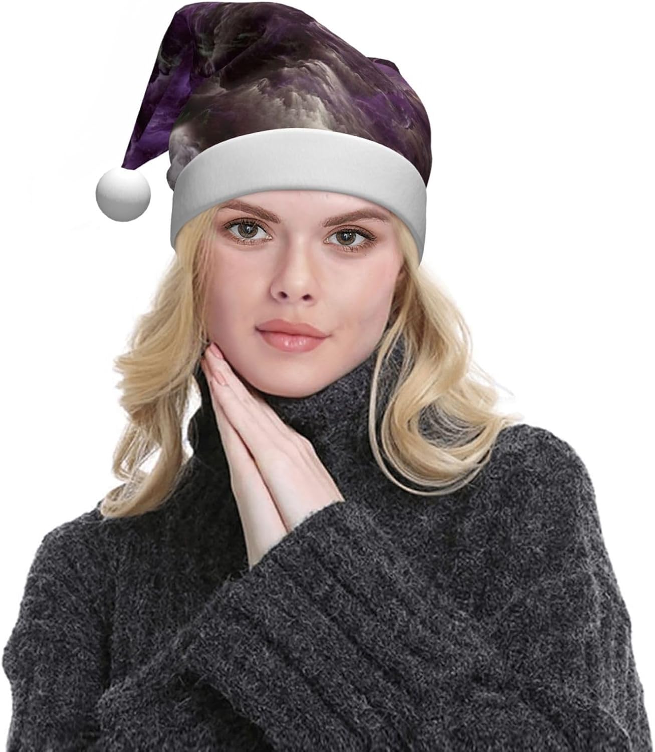 QINZHENG Purple Galaxy Print Santa Hat for Women