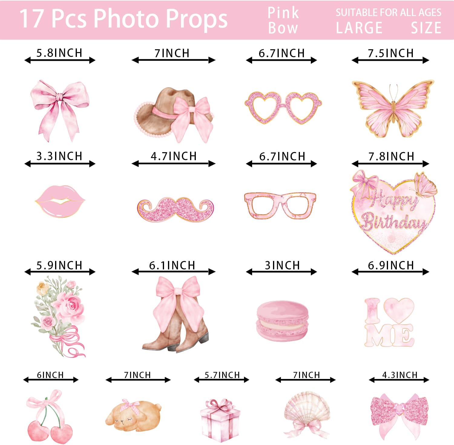 Pink Bow Party Decorations Photo Booth Props for Girls