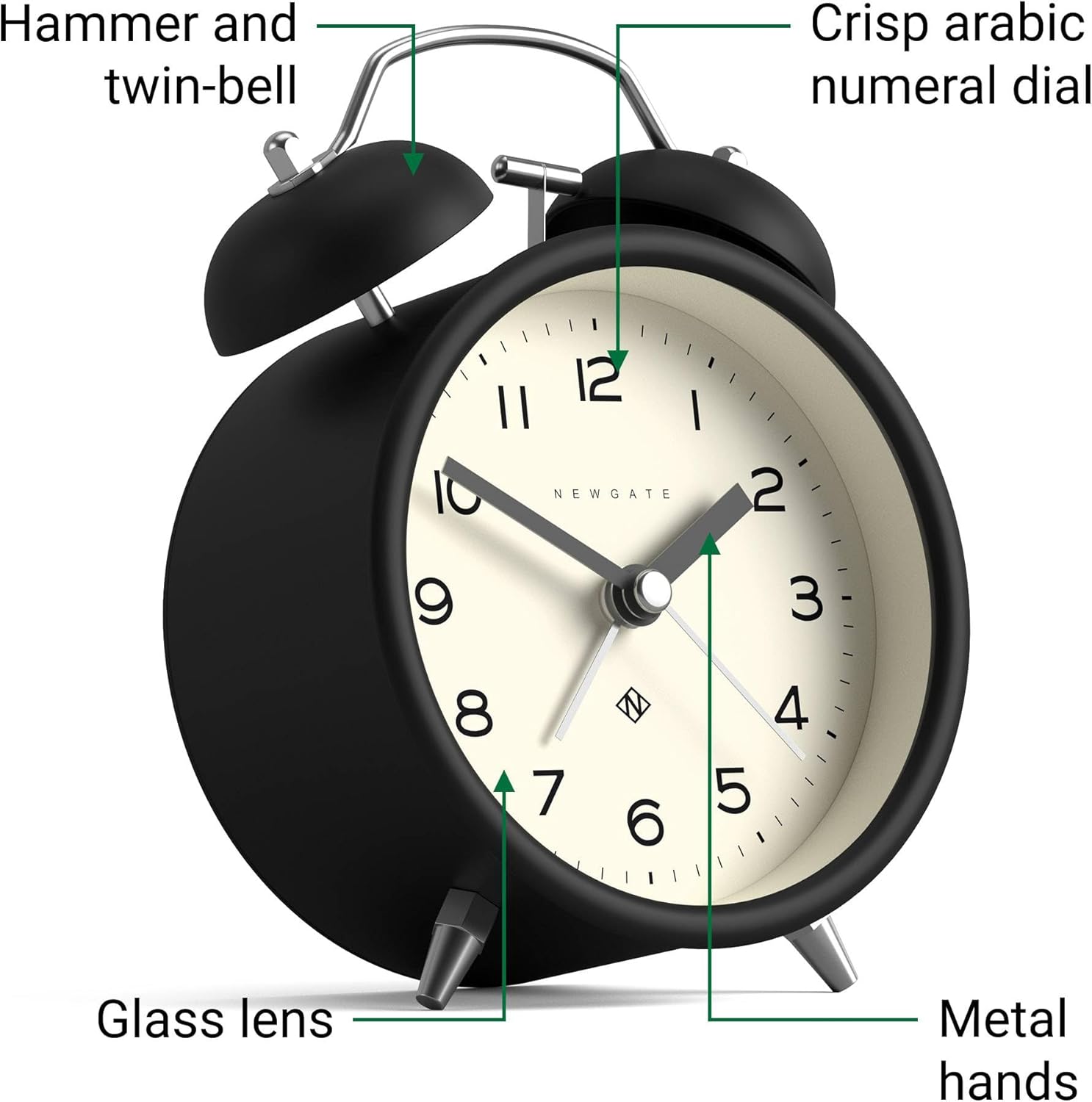 NEWGATE Charlie Bell Echo Alarm Clock Modern Retro Design Black