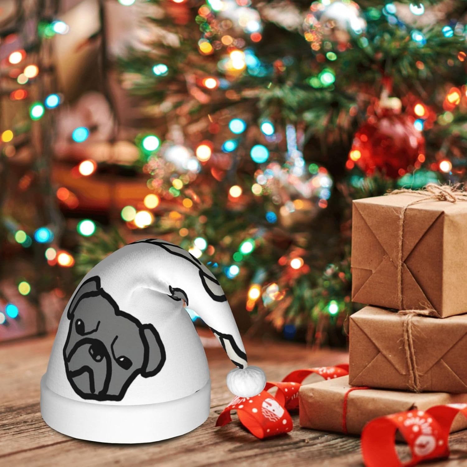 QINZHENG Personalized Santa Hat with Merican Dog Print