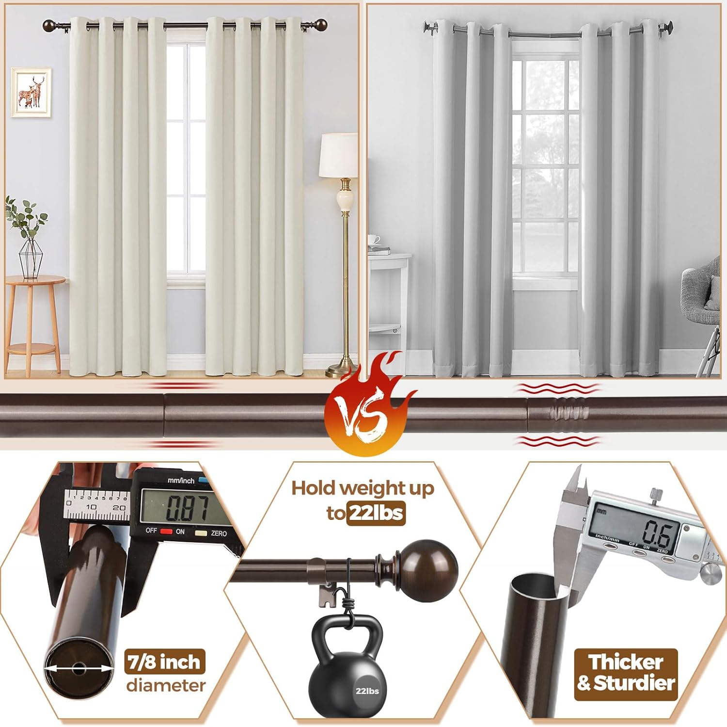 KAMANINA Curtain Rods 32-58 Inches Antique Bronze Single Rod