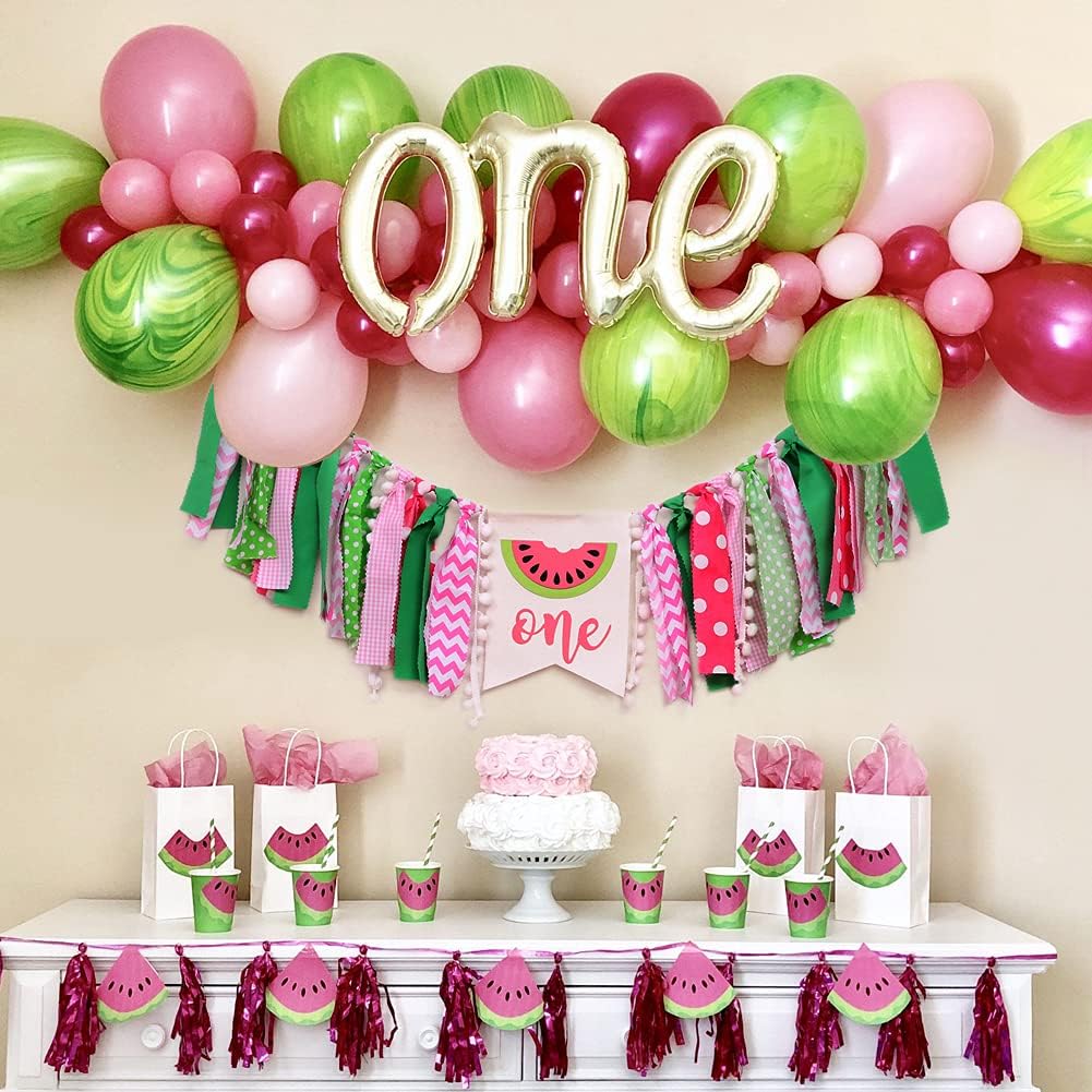 WAWUO Watermelon Birthday Banner - Pink Pattern - Highchair Mount