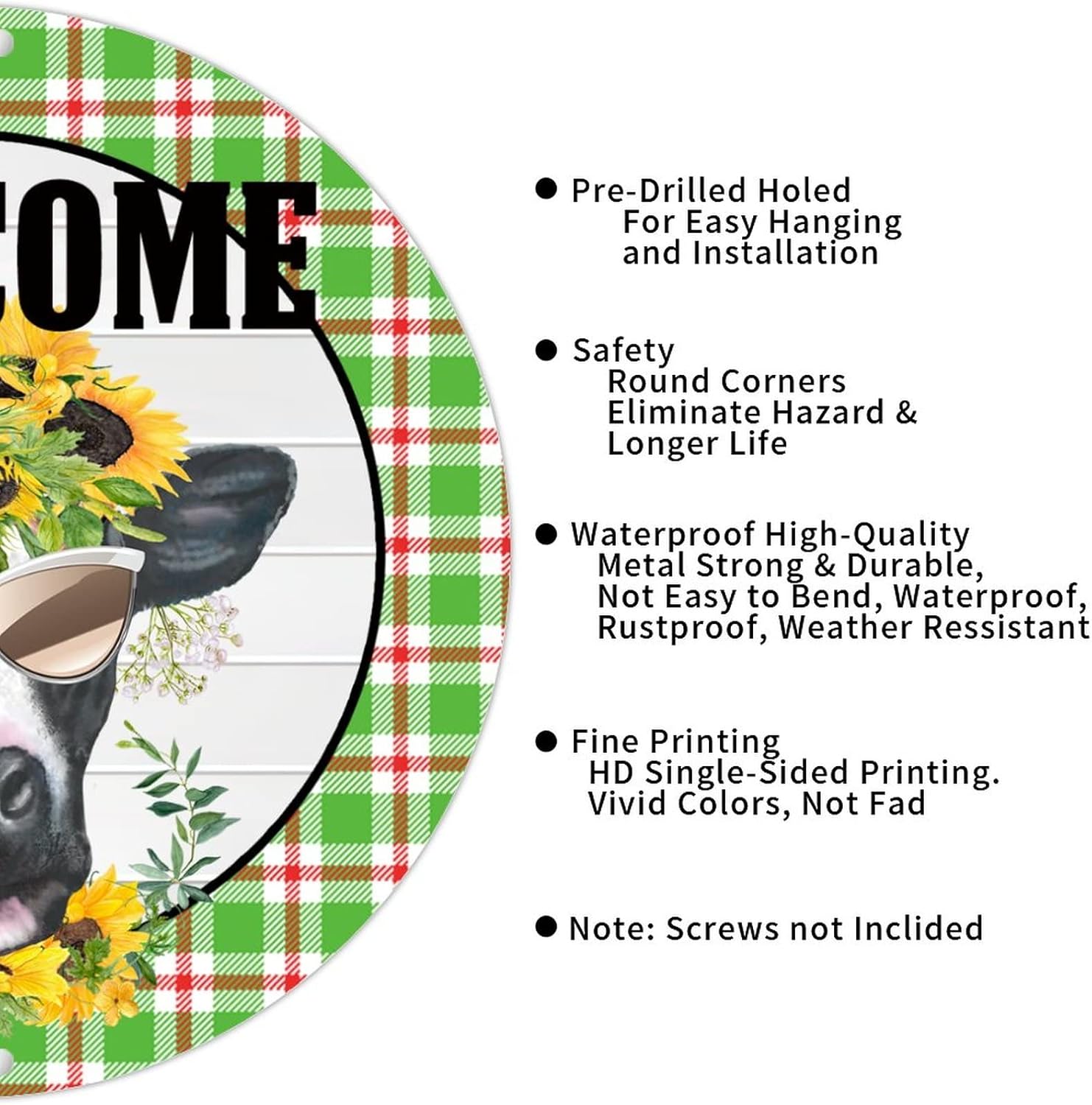 Retro Farmhouse Metal Tin Sign with Sunflowers and Cow