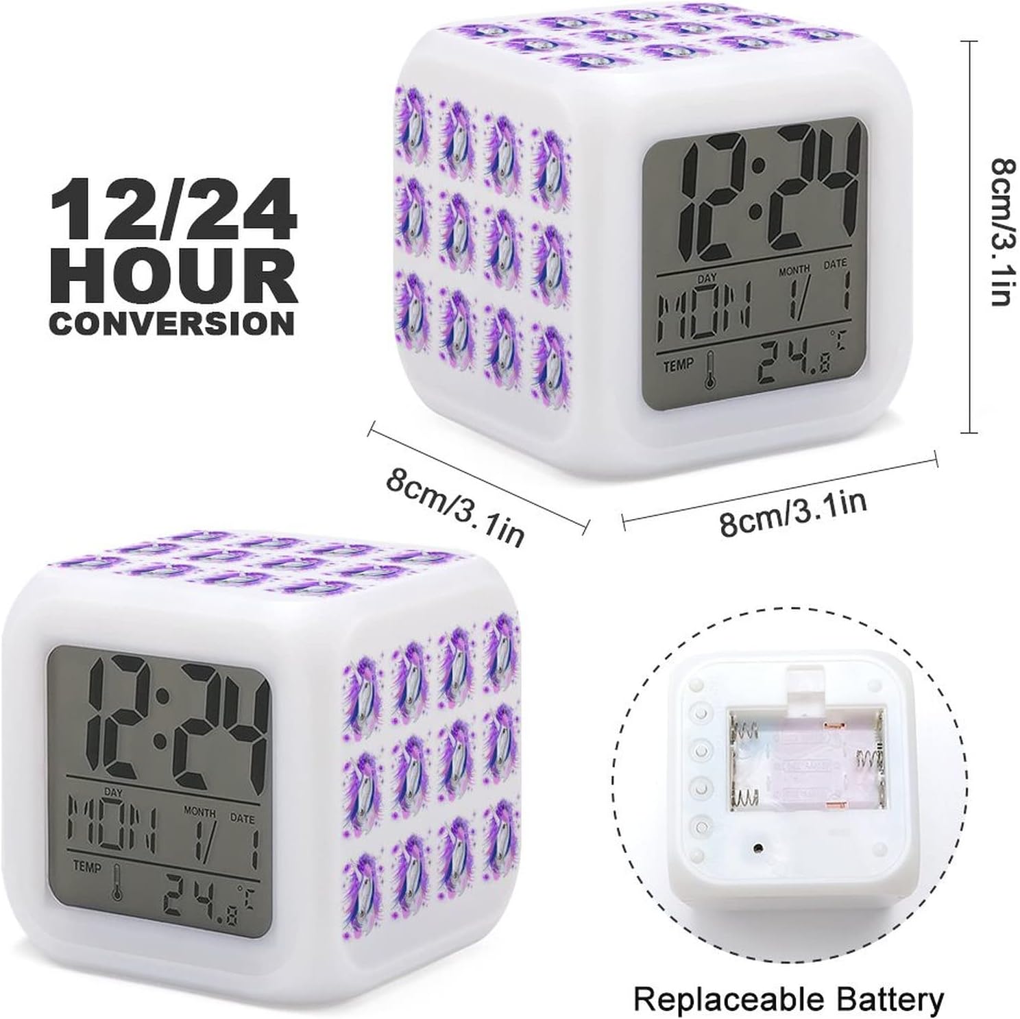 Oyihfvs White Unicorn Digital Alarm Clock with LED Light
