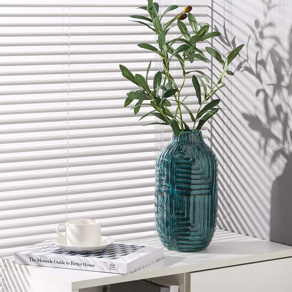 Hjn Ceramic Teal Vase 106 Height Modern Decor