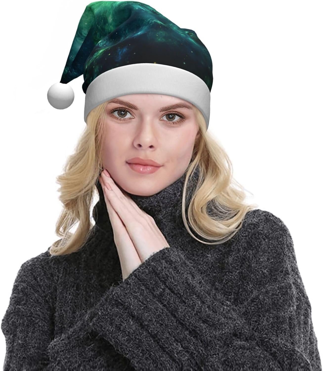 Galaxy Green Print Personalized Santa Hat for Women