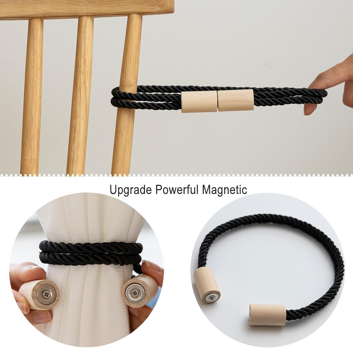Contoeey Magnetic Boho Curtain Holders 2 Pack Black