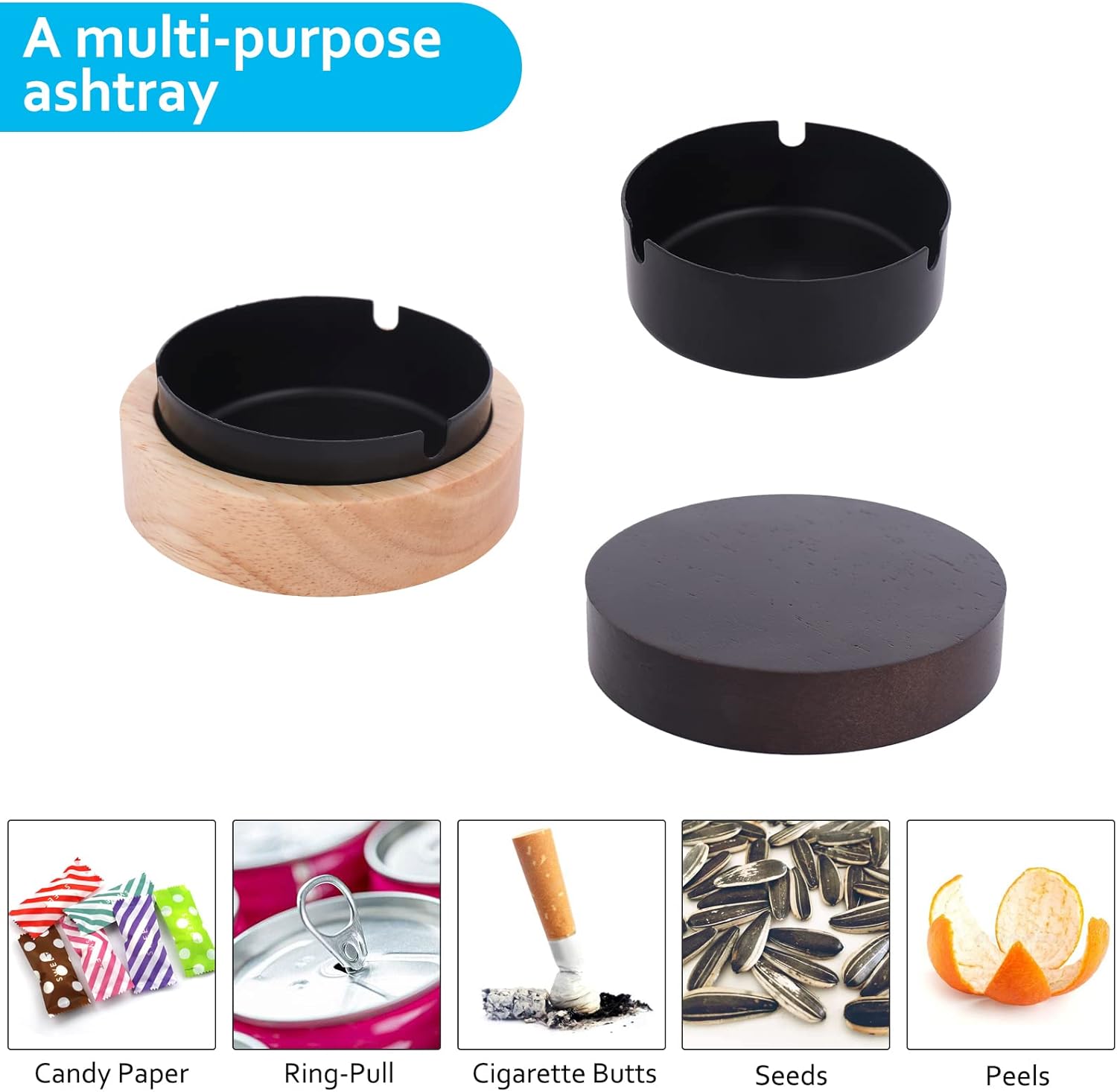 Portable Cool Ashtray with Lid Wooden Design