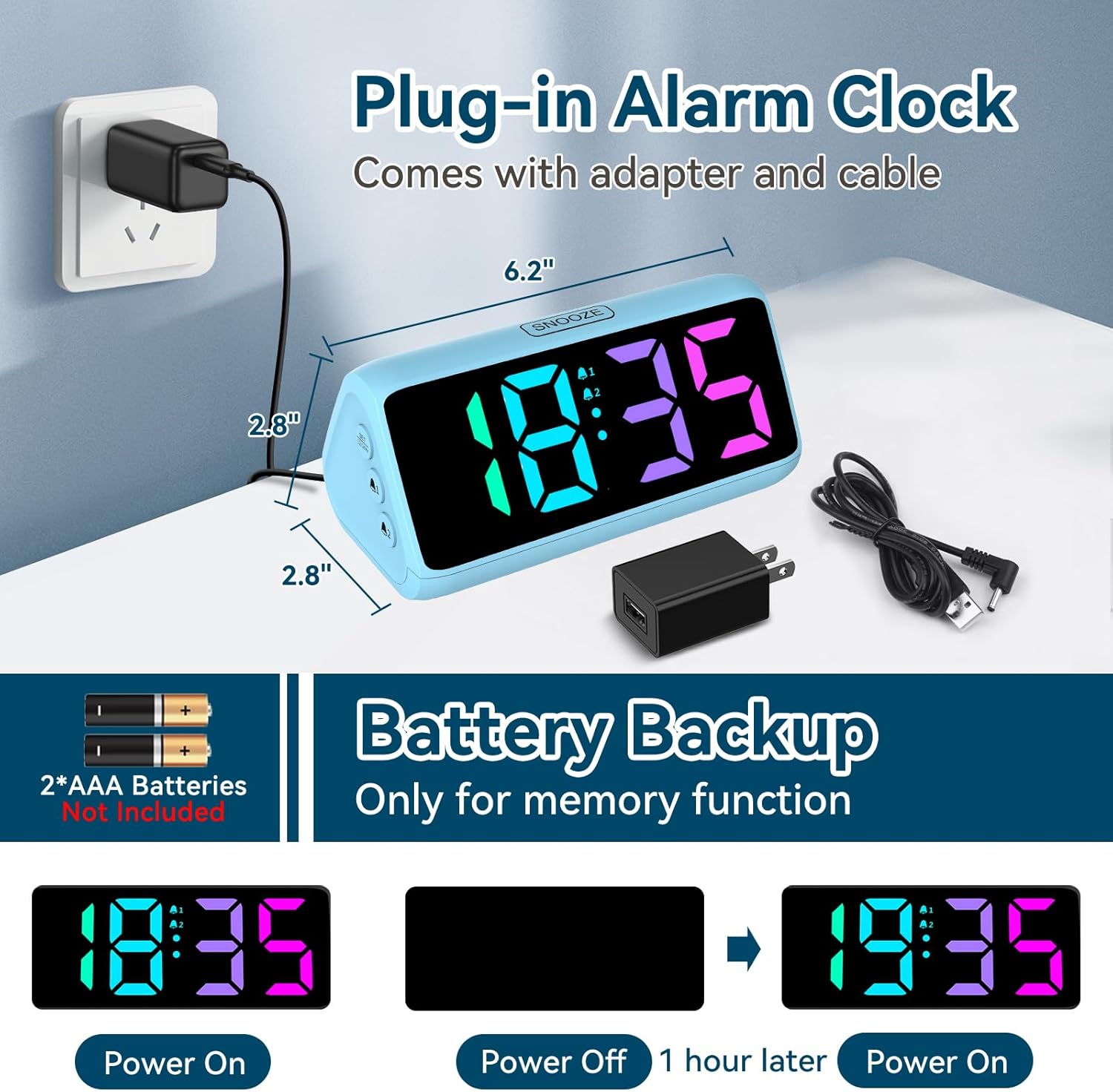 Netzu Loud Alarm Clock with RGB Display and 2 Alarms