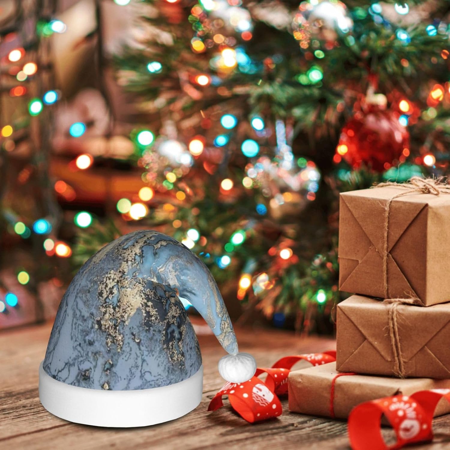 Personalized Santa Hat with Marble Print for Christmas