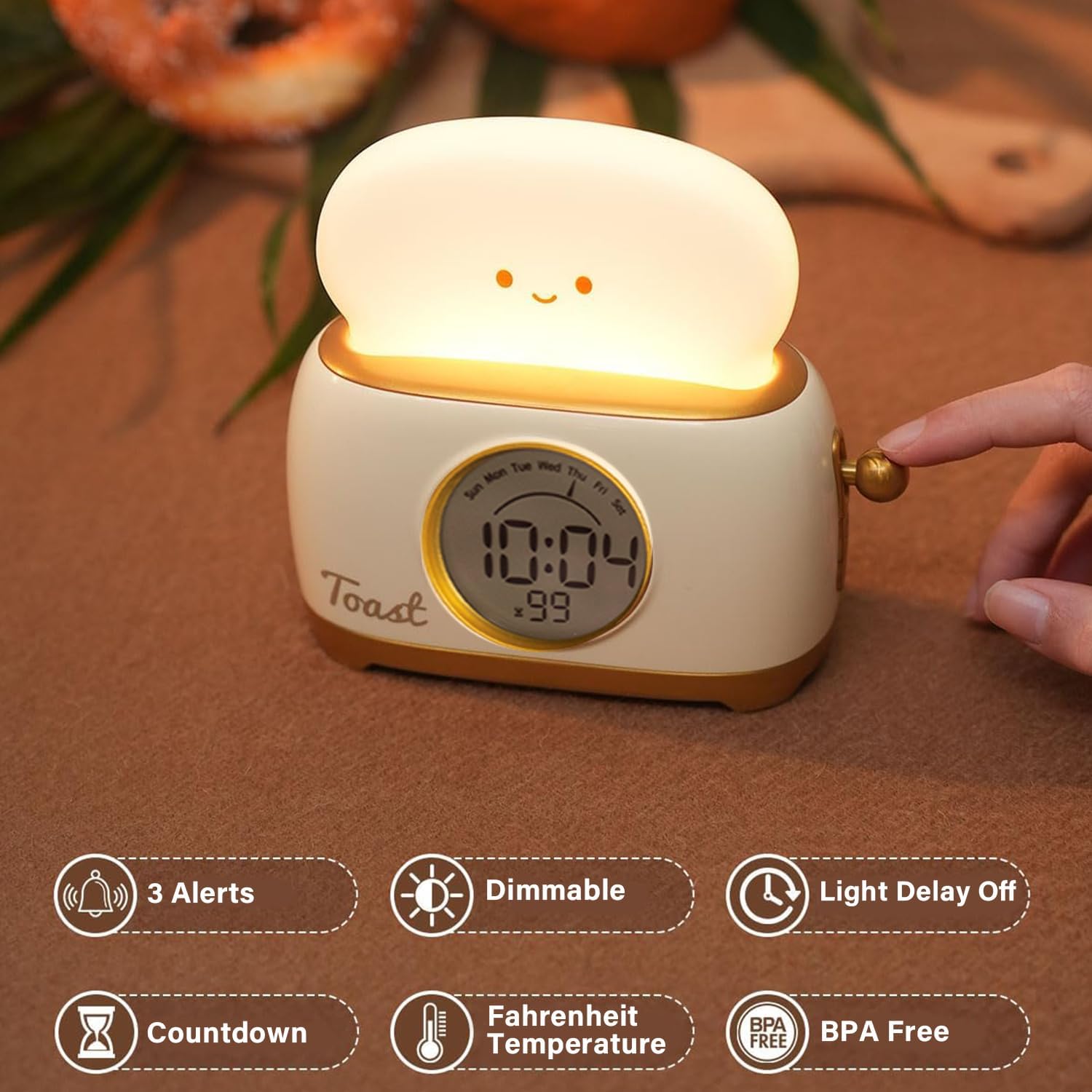 Cute Toast Night Light Alarm Clock for Kids