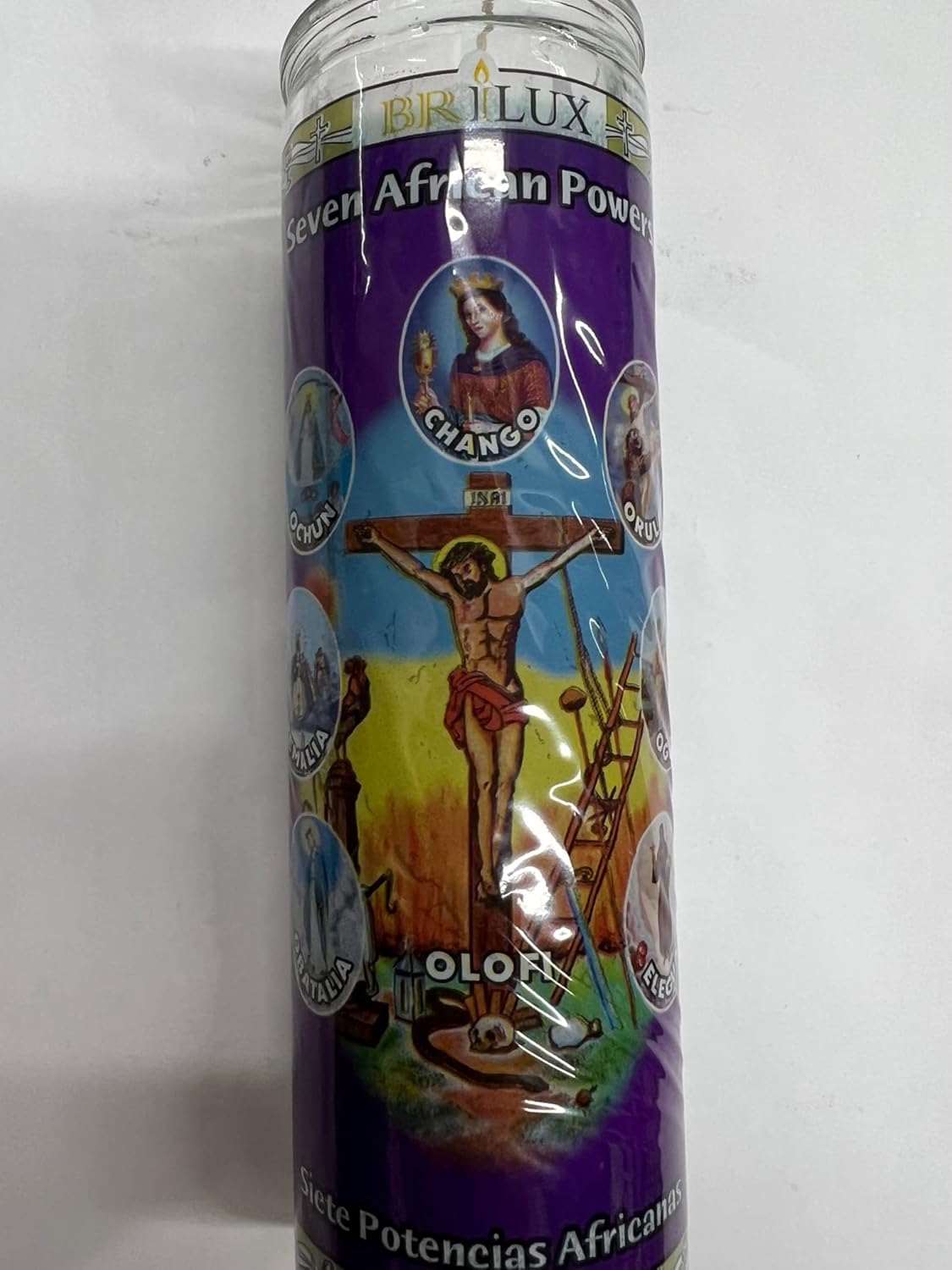 Brilux Seven African Powers Unscented Pillar Candle in Glass