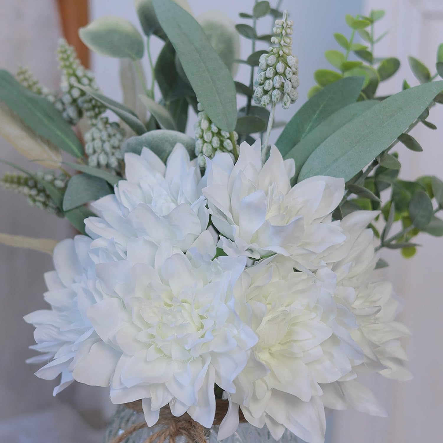 White Artificial Flowers with Vase Rustic Farmhouse Decor