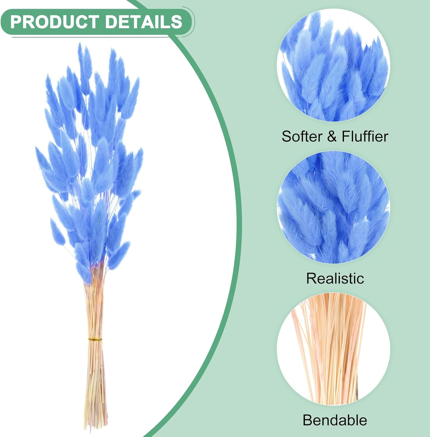 60-Pack Bright Blue Bunny Tail Grass Decor