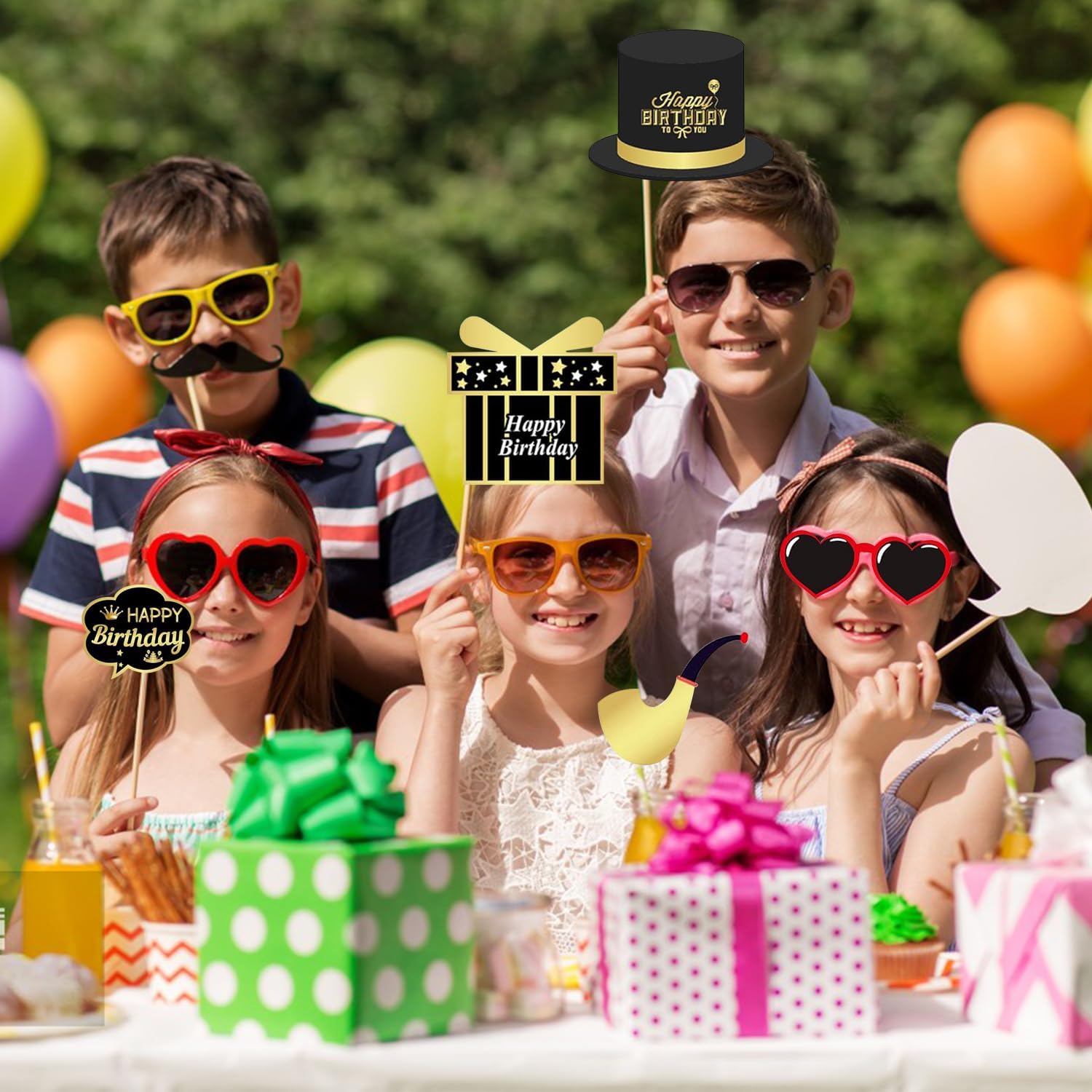 34pcs Gold and Black Birthday Photo Booth Props Kit