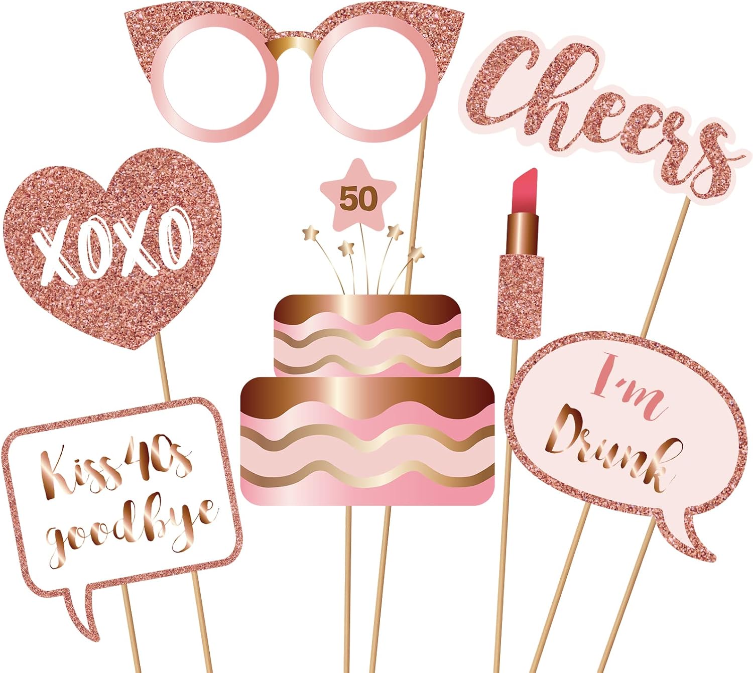 50th Birthday Photo Booth Props Kit Rose Gold