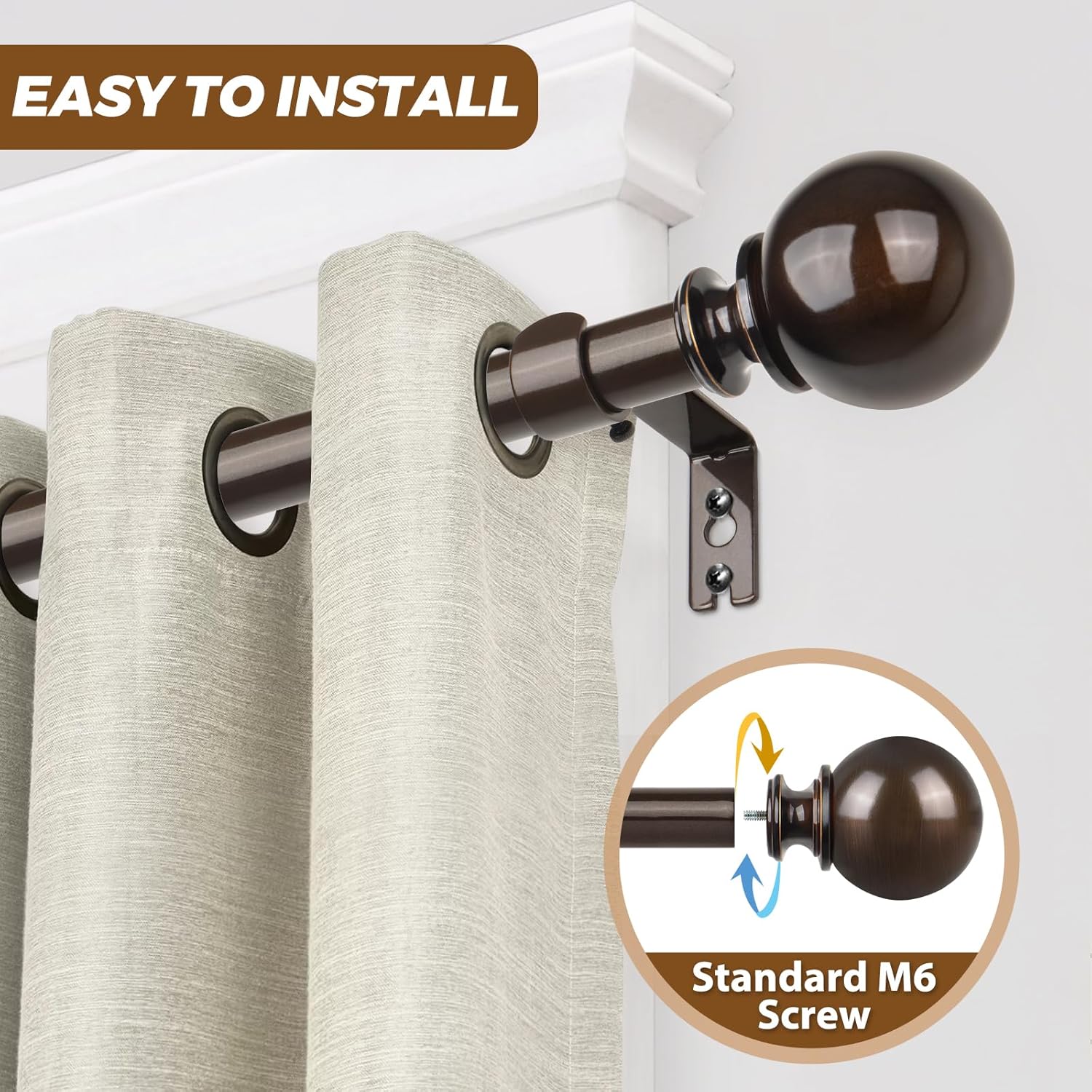 KAMANINA Curtain Rods 32-58 Inches Antique Bronze Single Rod