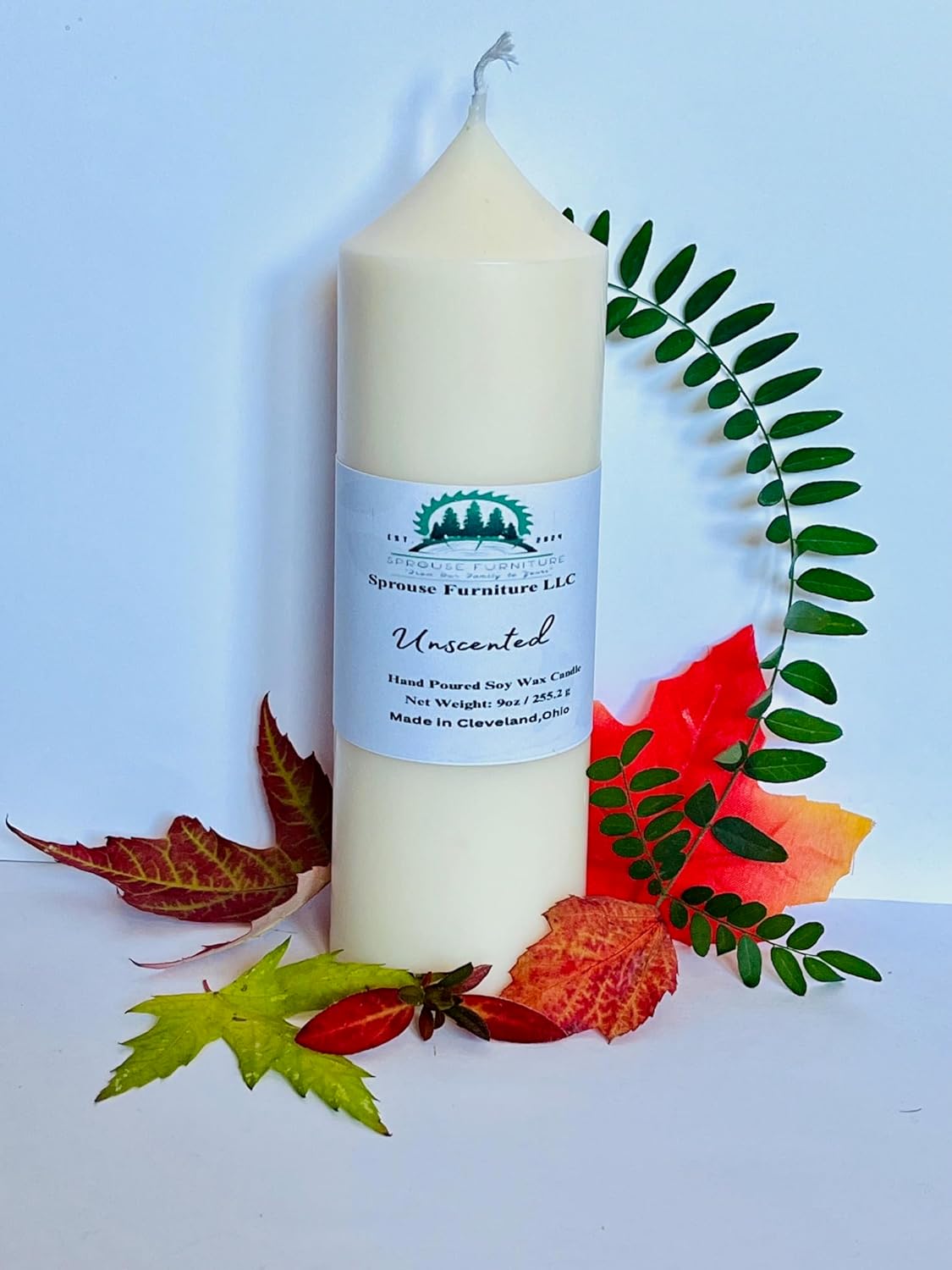 Unscented Handmade Soy Wax Pillar Candle 9 oz