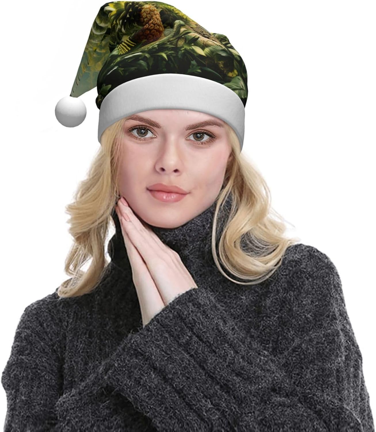 QINZHENG Pineapple Green Santa Hat Personalized Christmas Gift for Women