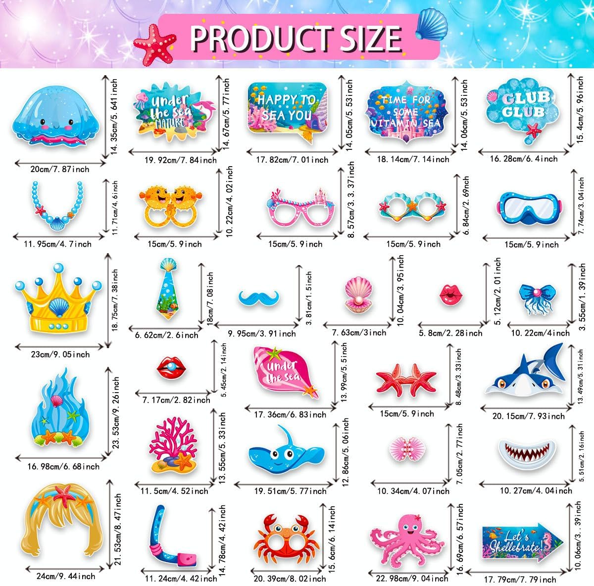 30 Pcs Under The Sea Photo Booth Props
