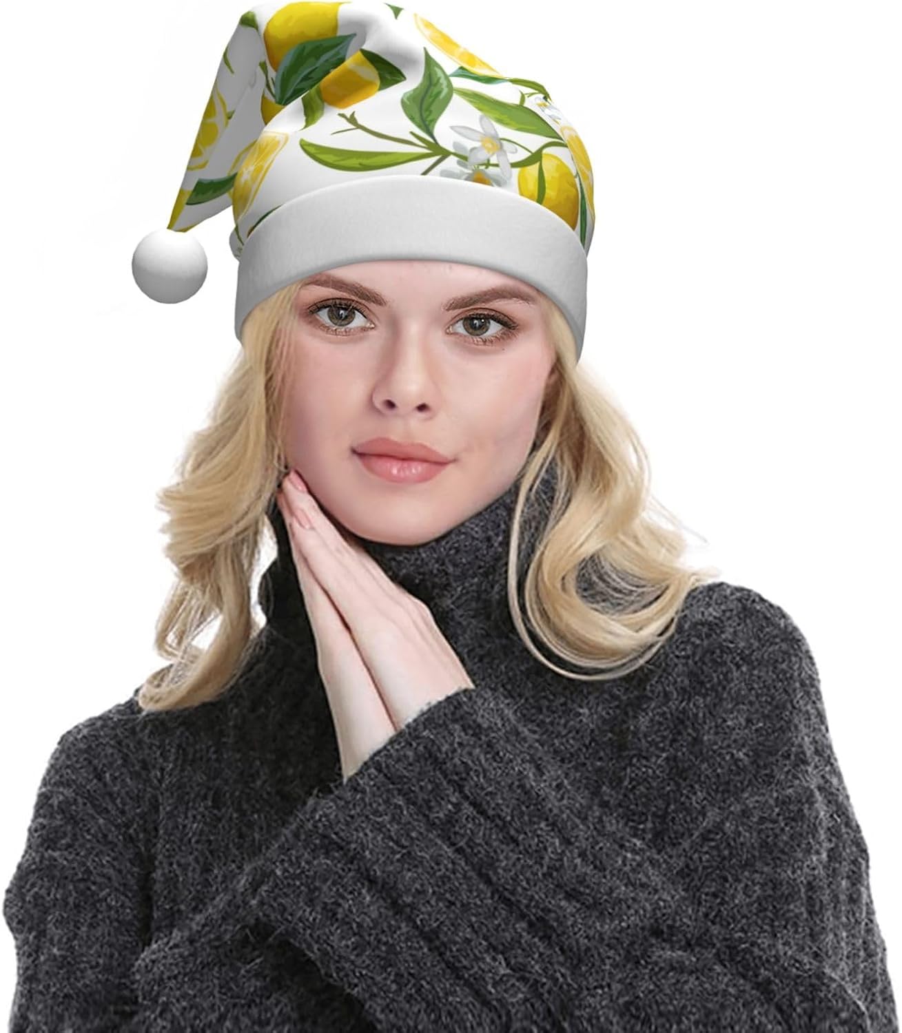 QINZHENG Personalized Santa Hat with Fresh Tropical Lemons Print