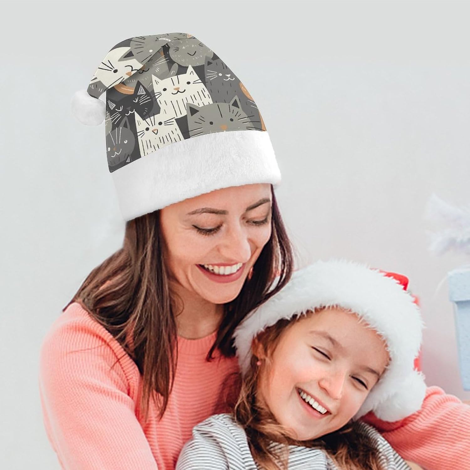 Santa Hat Christmas Tree Style Cat Xmas Hat for Adults