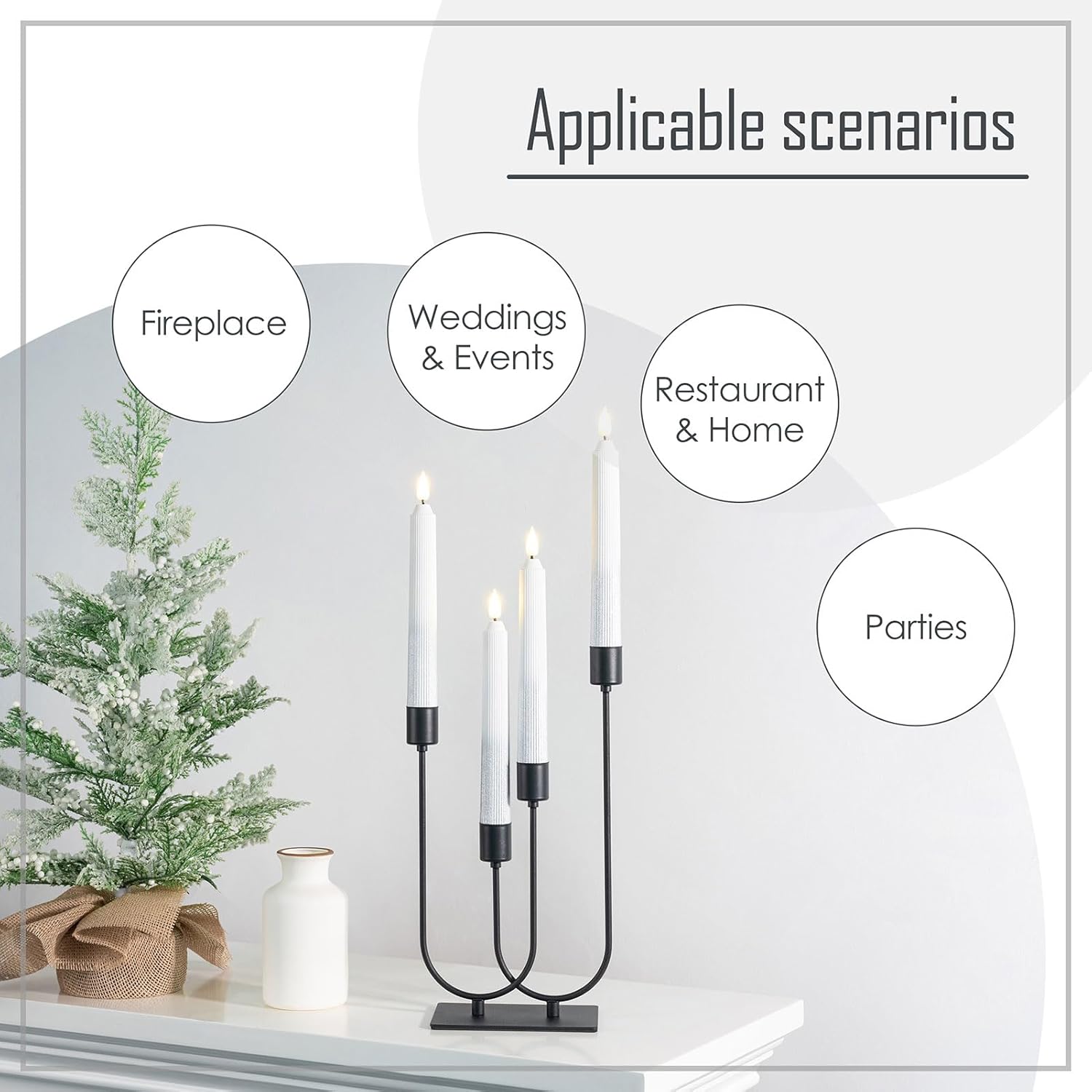 Smtyle Candelabra Fireplace Black Candlesticks Set of 4