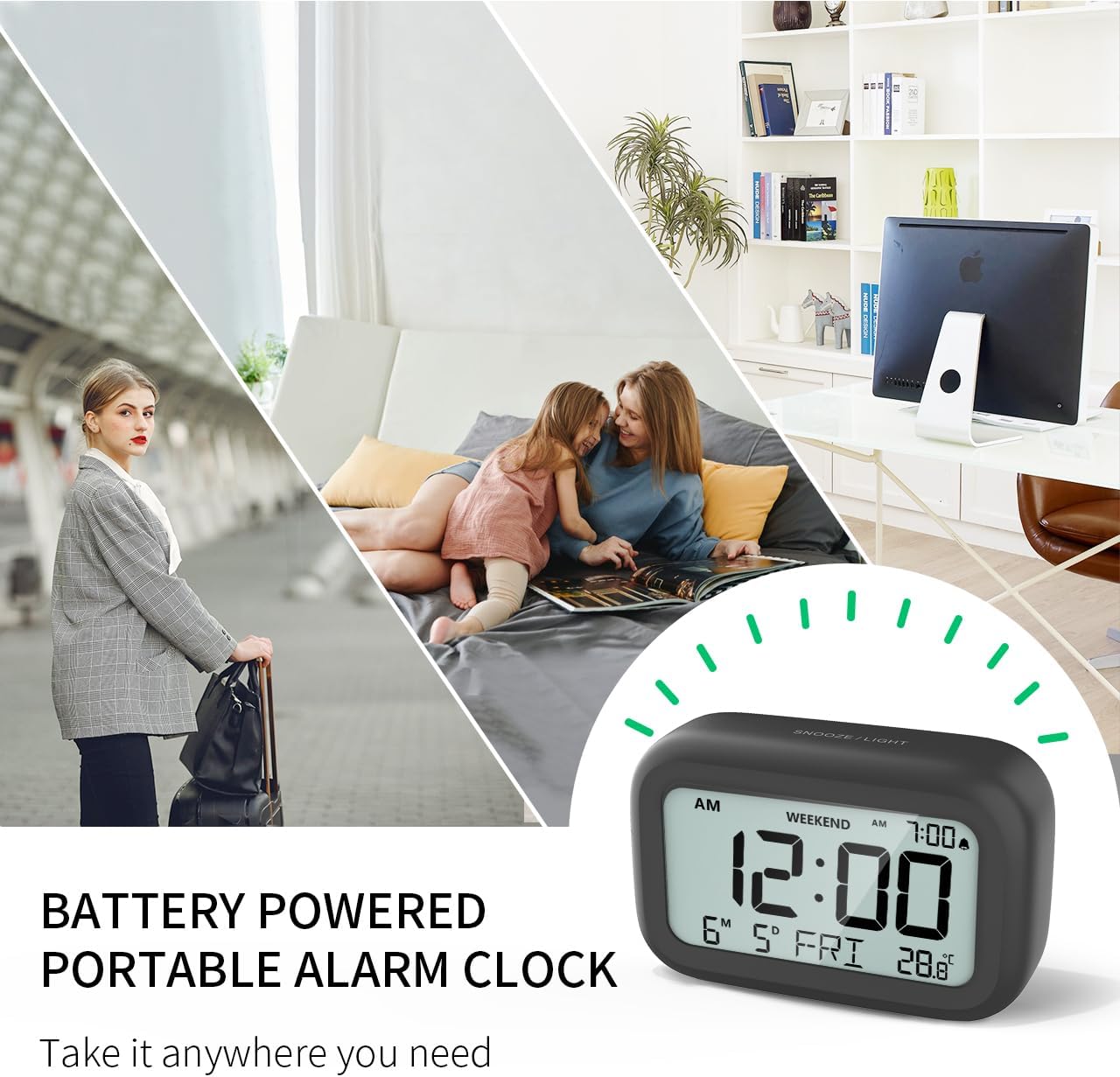 DOOMAY Digital Alarm Clock with LCD Display and Snooze