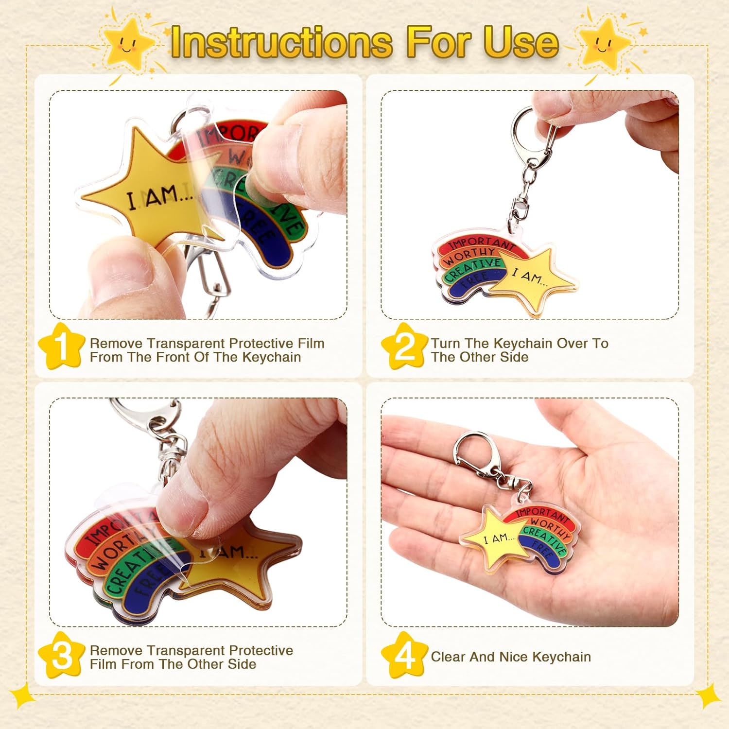 Henoyso 36 Sets Rainbow Star Keychain Bulk