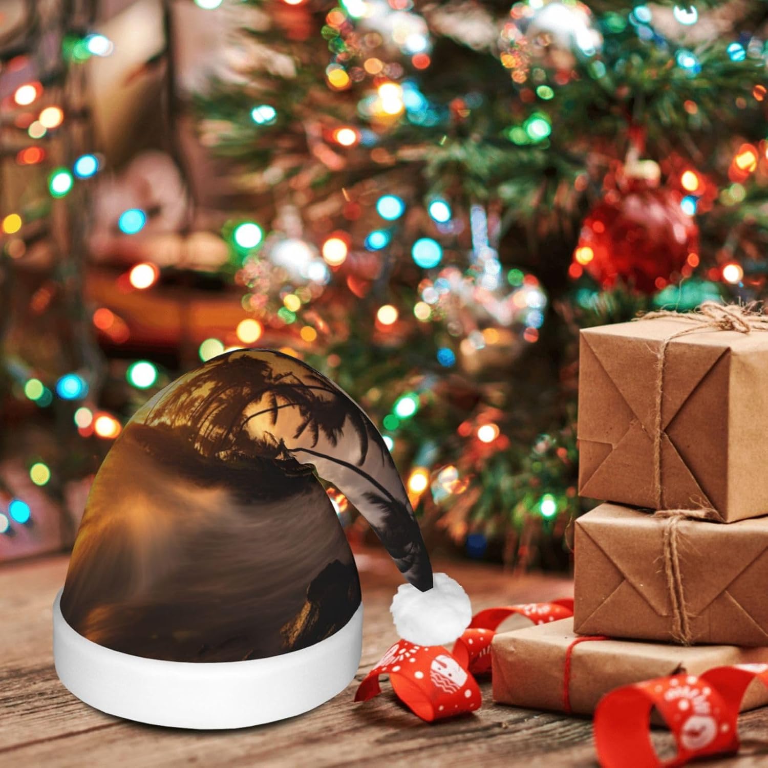 QINZHENG Christmas Velvet Santa Hat with LED Lights