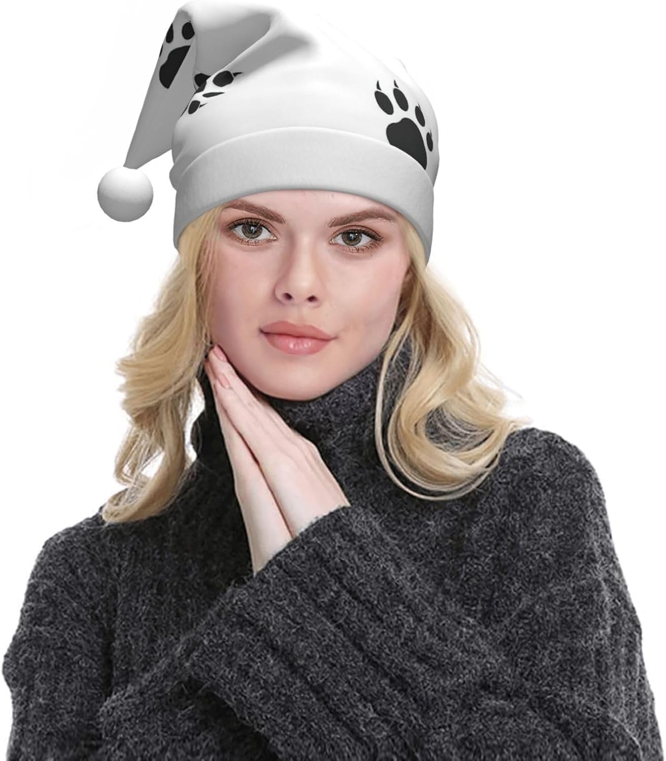 QINZHENG Bear Paw Print Santa Hat for Women