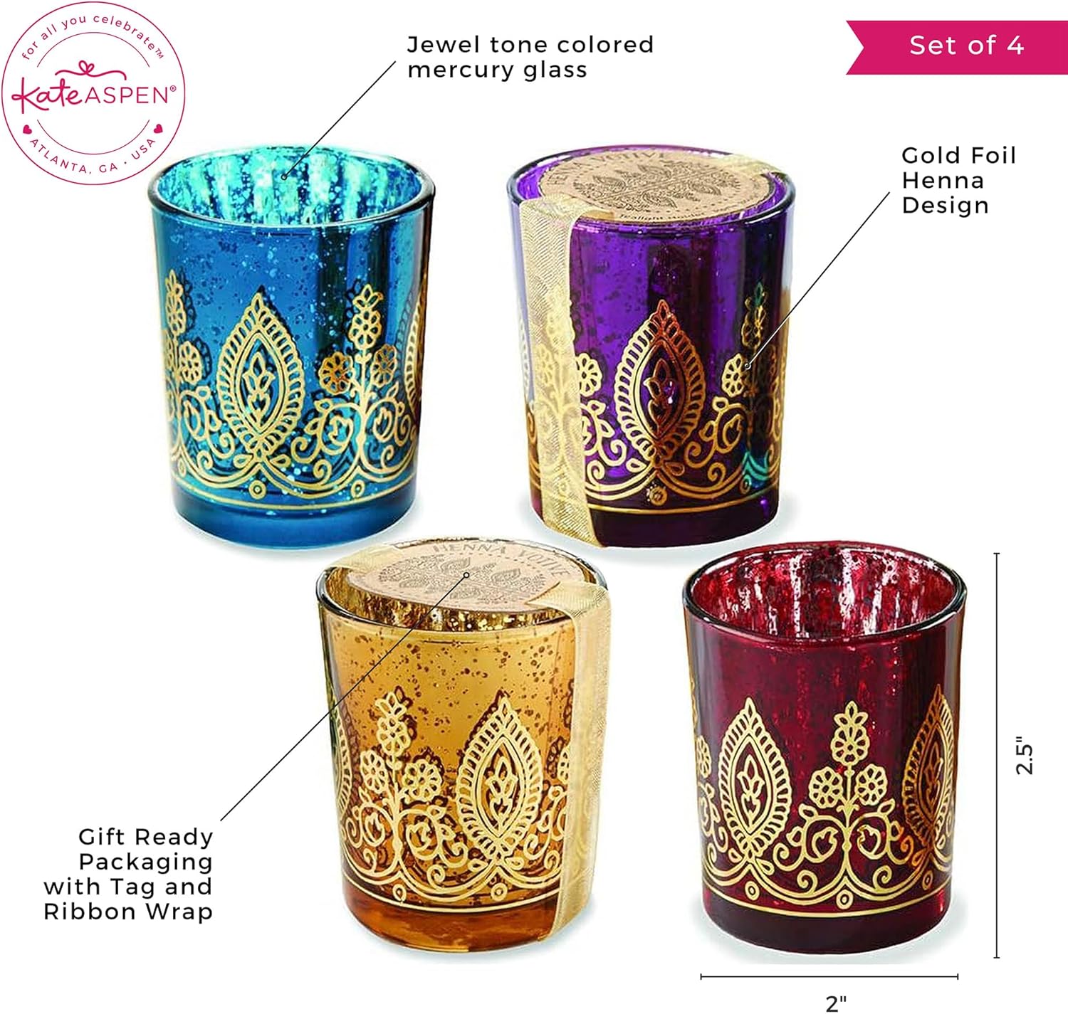 Kate Aspen Indian Jewel Henna Candle Holders Set of 4